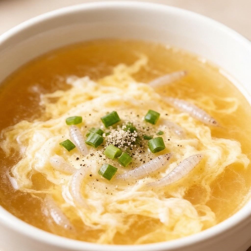 Whitebait in a clear broth soup