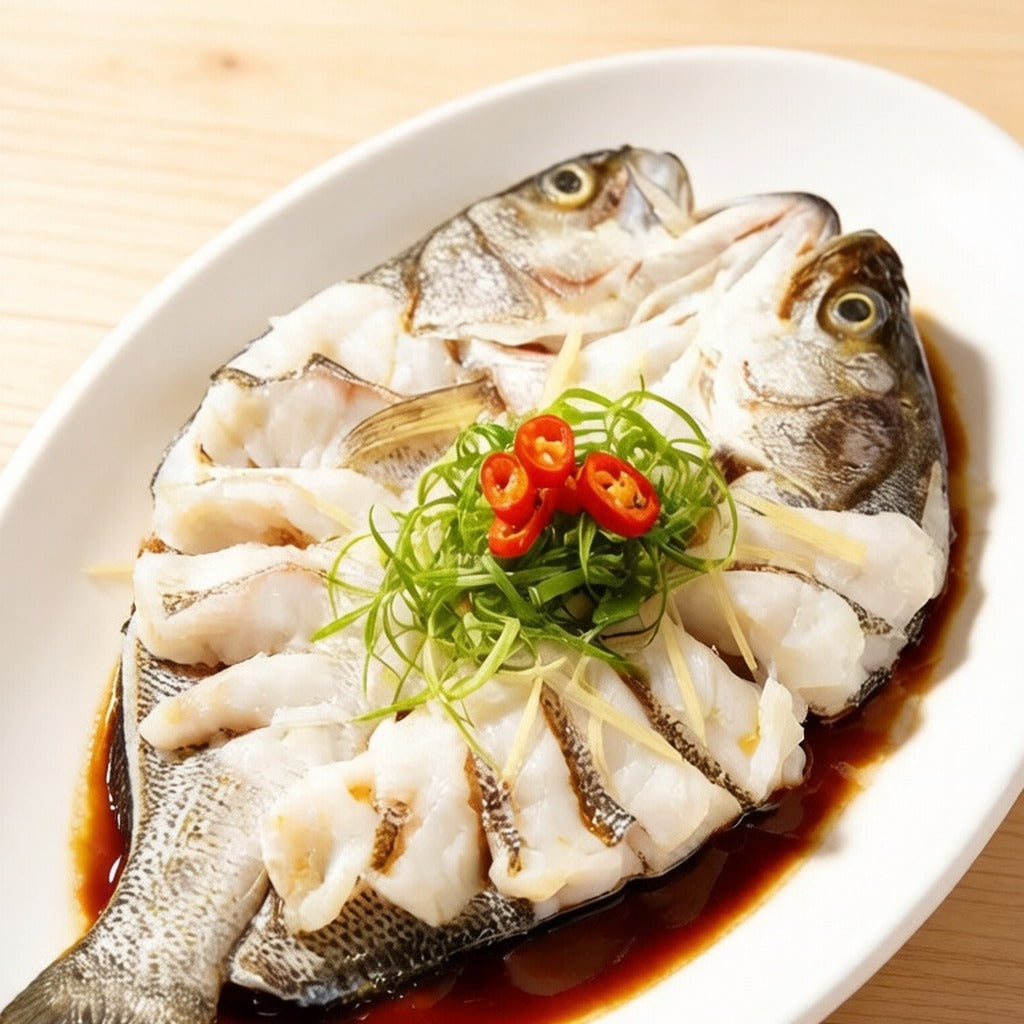 Whole prepared sea bass ready to cook
